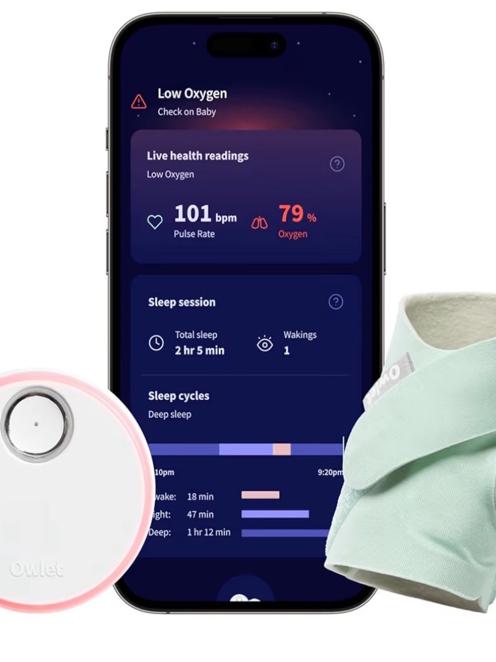 Owlet Smart Sock Baby Monitor - Mint with Pink Sensor